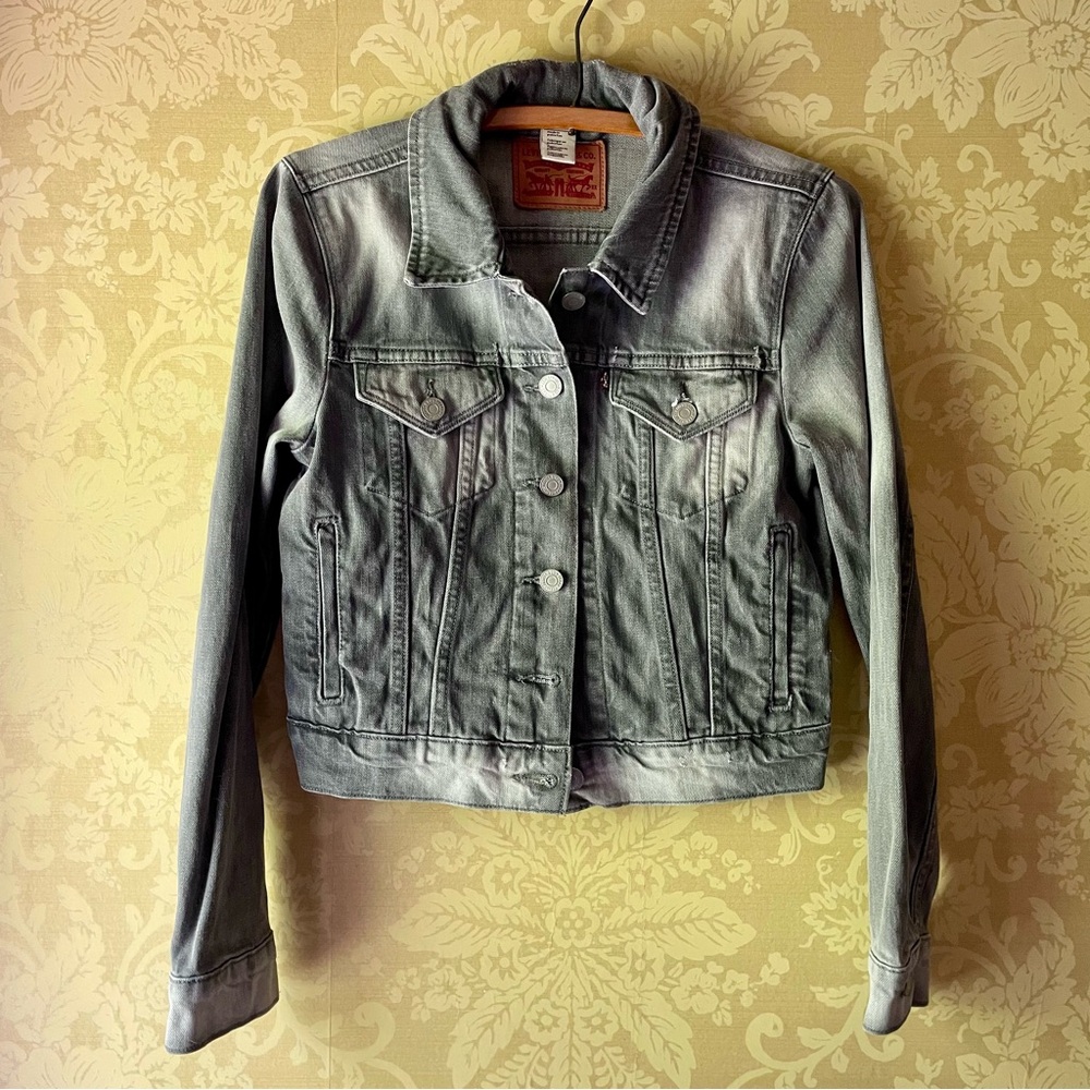 Levi's Gray Distressed Cropped Denim Jean Jacket
